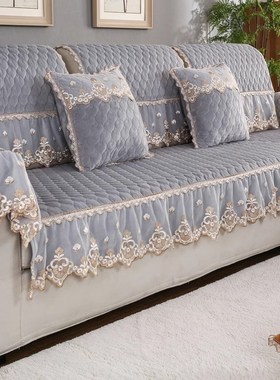水晶绒沙发垫灰色欧式防滑四季通用全包沙发套巾罩加厚布艺定做新