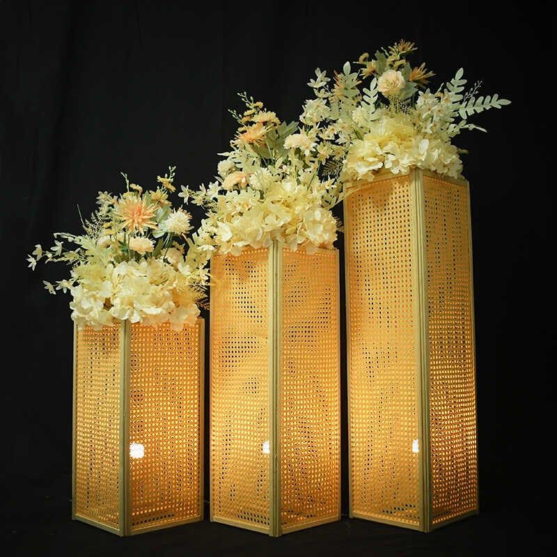 新款婚庆中式宫灯路引藤编灯笼道具订婚礼宴舞台布置装饰方柱摆件