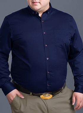 男士加肥加大码宽松胖子商务免烫抗皱黑白色长袖衬衫加绒加厚衬衣