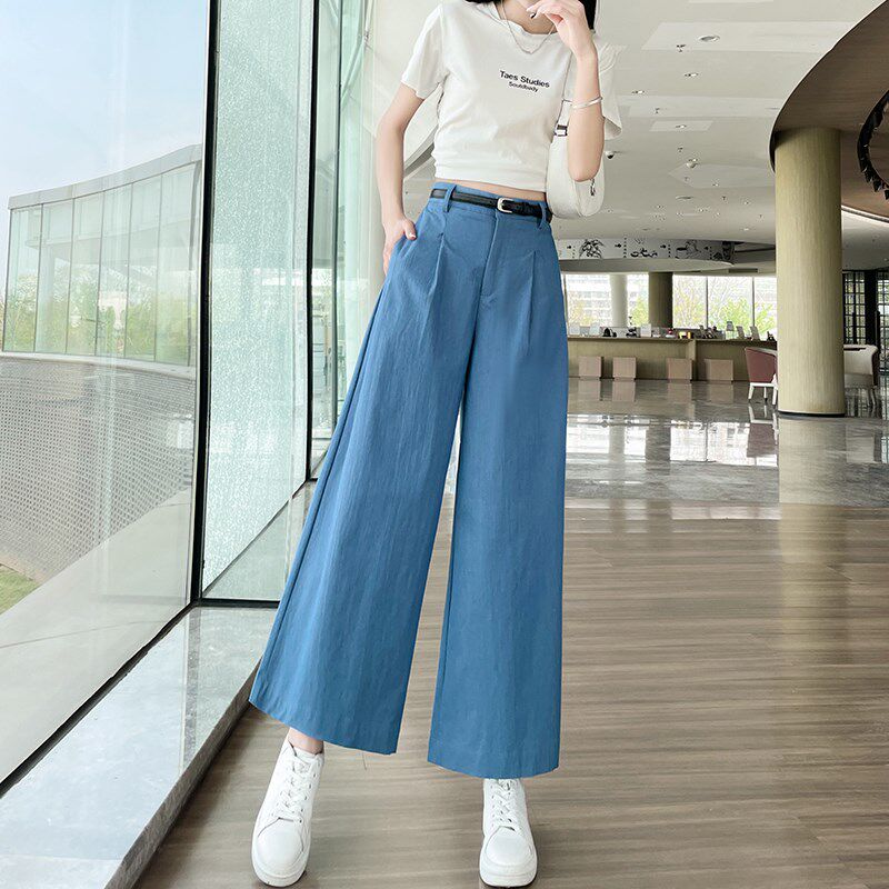 八九分阔腿裤女2024年夏季薄款高腰遮胯宽松显瘦小个子直筒休闲裤