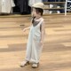设计感连身裤 韩国童装 女童条纹吊带潮 白色工装 背带裤 2025夏季 新款