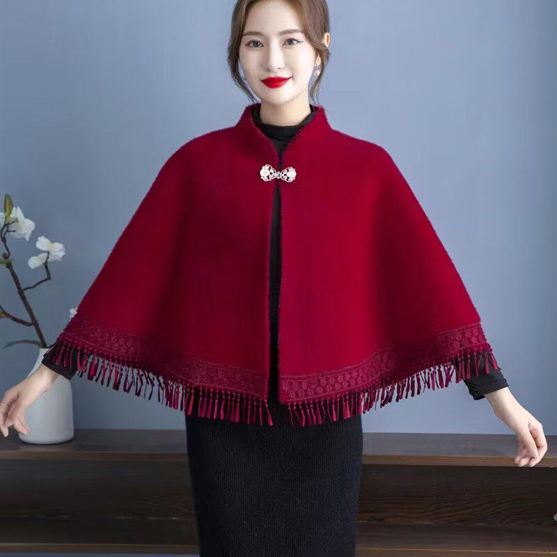 旗袍外搭斗篷小披肩女年轻款加厚保暖高端配裙子皮草短款貂毛外套