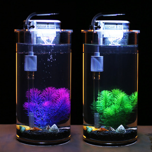 鱼缸创意小型客厅桌面家用造景水族箱加厚直筒圆柱形玻璃金鱼缸