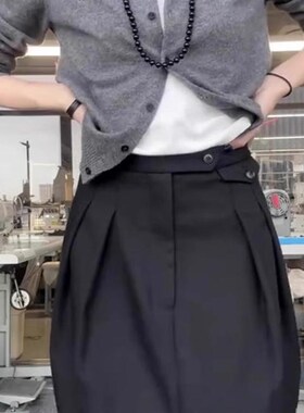 休闲百搭灰色花苞裙女大码半身裙高腰显瘦A字裙防走光蓬蓬中长裙