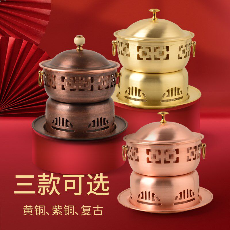单人铜火锅纯铜一人食小火锅自助环保油分餐锅酒精炉家用铜锅商用