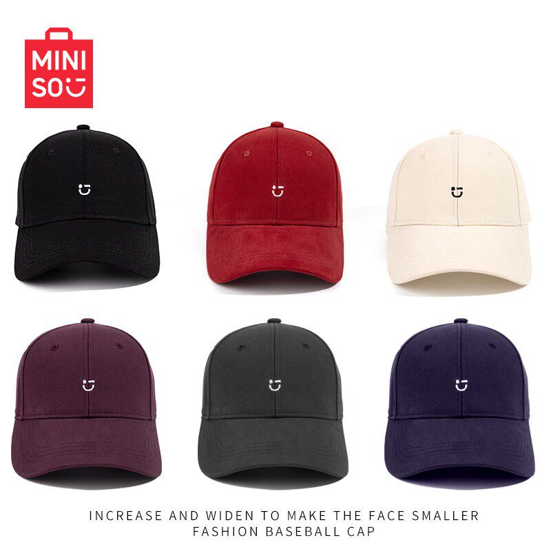 正品 MINISO名创优品帽子新款笑脸刺绣棒球帽女款鸭舌帽遮阳帽男