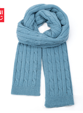 MINISO名创优品2026新款针织围巾秋冬保暖百搭花纹蓝色围脖文艺范