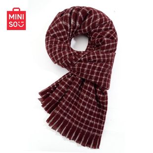 MINISO名创优品秋冬格子围巾加厚学生保暖披肩围脖复古金丝围巾