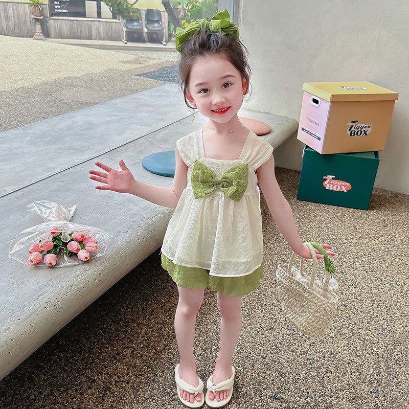 女童夏装套装2024新款儿童夏季薄款衣服女宝宝洋气夏天短裤两件套