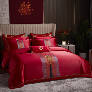 婚庆十件套大红色高端结婚礼被套新婚床单被罩婚嫁床上用品套件