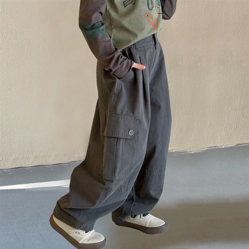 女童工装裤春秋款2025新款韩国童装男童春装洋气宽松休闲直筒裤子