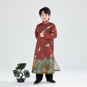 兴业堂夏季薄款男女童汉服长衫中国红民国儿童唐装中式国学演出服