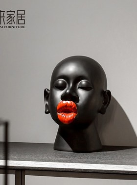 创意黑人红唇摆件现代人物雕塑饰品样板房售楼处酒柜斗柜软装陈设