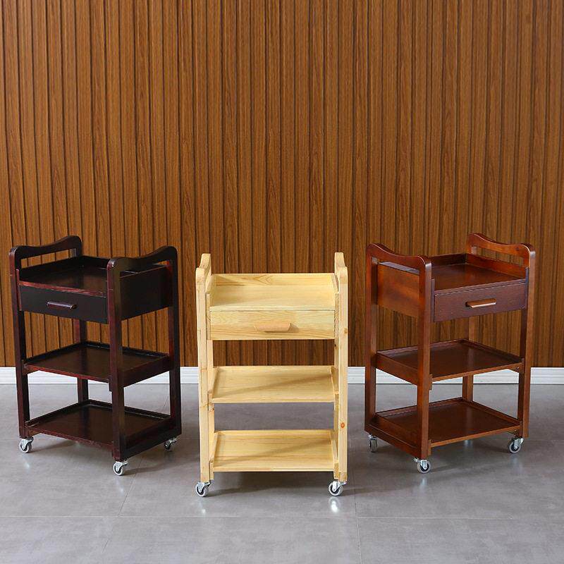 实木美容车多功能美容院三层储物架工具车美发及美甲手推车带抽屉