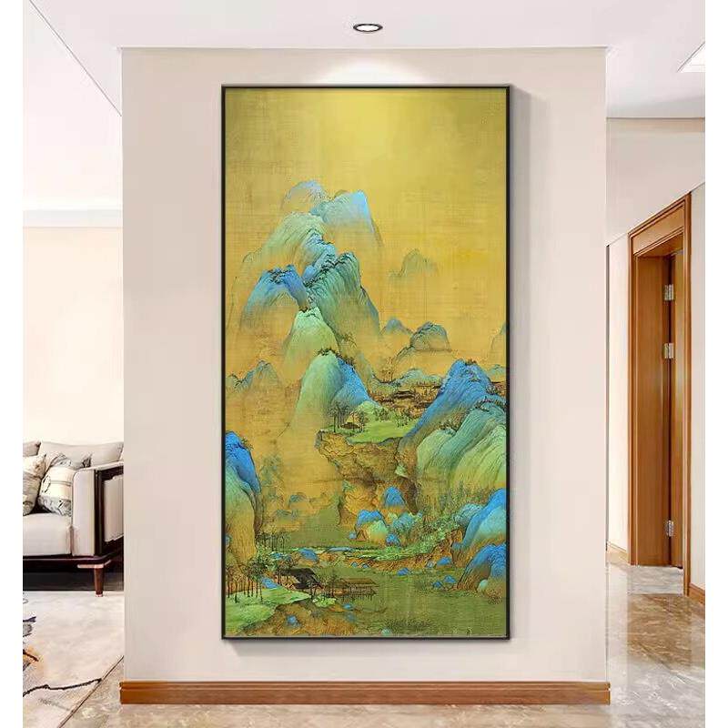 千里江山图入户玄关装饰画肌理风水画走廊过道正对门挂画山水国画