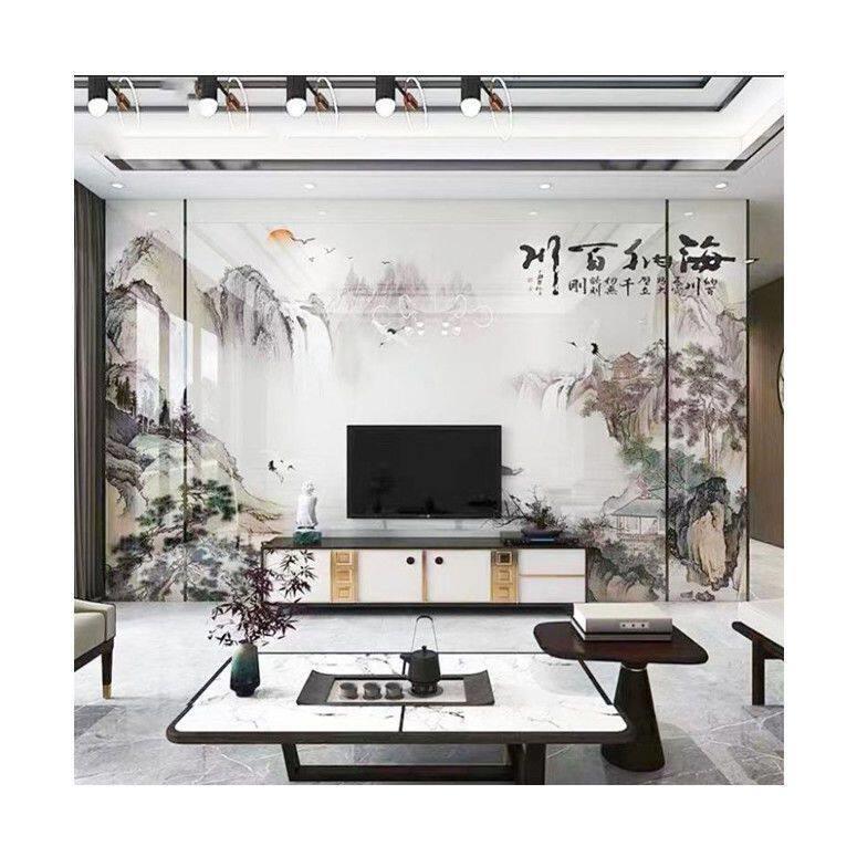 碳晶板竹木纤维墙板山水电视背景墙板竹炭墙画集成板高光客厅装饰