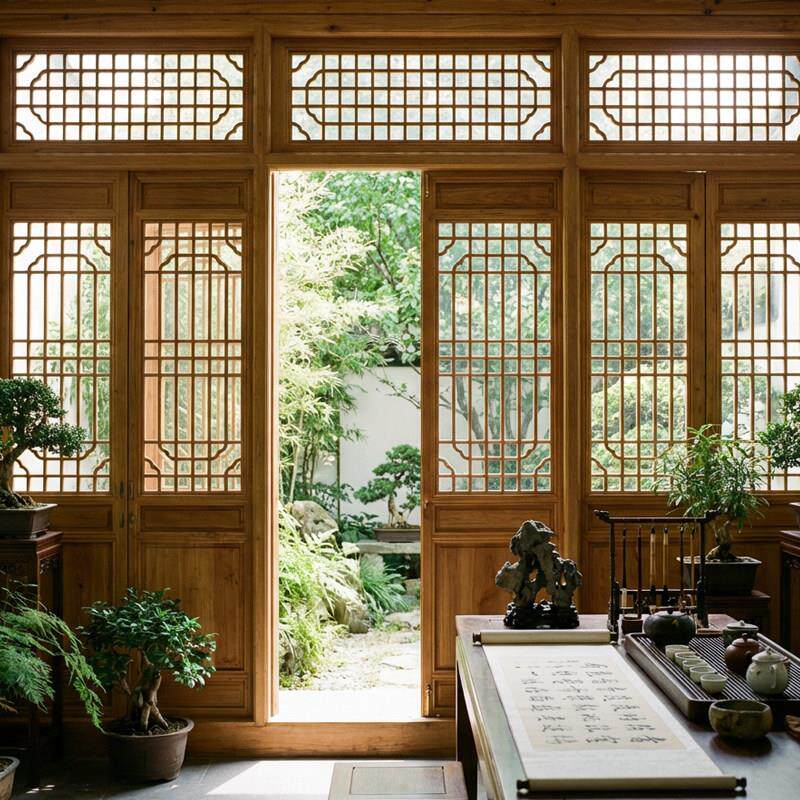 东阳木雕仿古门窗实木门窗花古建门入户门花格镂空隔断雕花定制