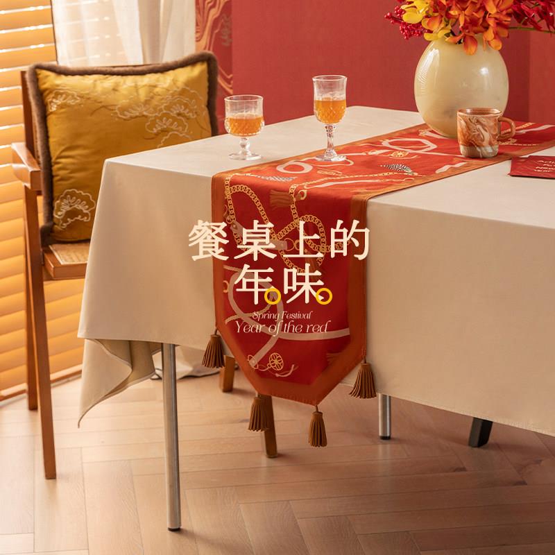 新年桌旗布长条桌布氛围感红色喜庆茶旗中式结婚电视柜斗柜盖布