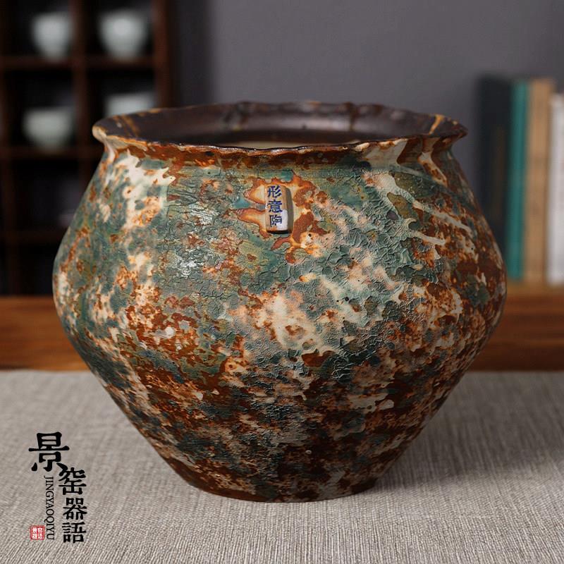 形意陶大口径景德镇复古诧寂风纯手工花盆三角梅老桩室内装饰摆件