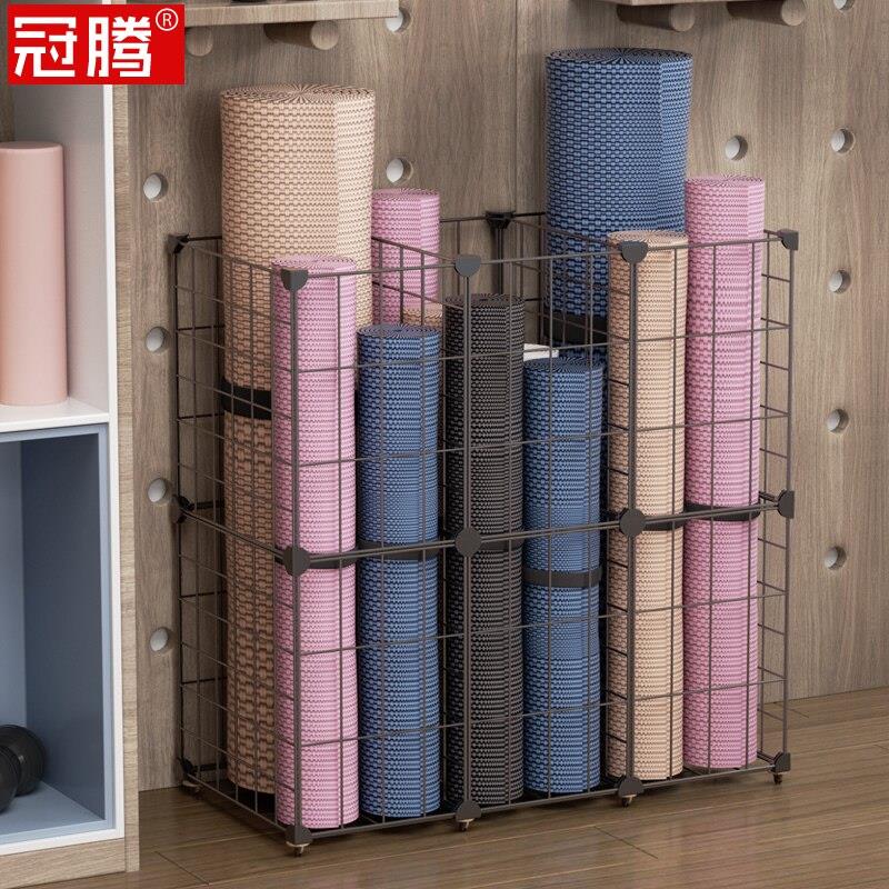 瑜珈垫收纳层架脏衣篮铁艺健身运动器材整理架子带轮家用衣服收纳