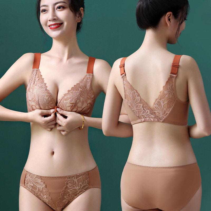 薄厚杯前扣美背文胸蕾丝内衣套装无痕薄款女士内衣聚拢收副乳胸罩