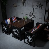 工业风卡座沙发小酒馆酒吧清吧餐厅桌椅组合复古铁艺烧烤店餐桌