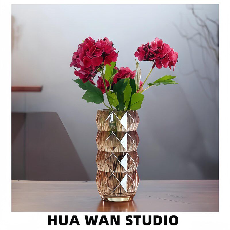 小号琥珀金圆卢梭 加厚水晶玻璃花瓶小花瓶玫瑰美妆桌餐厅摆件