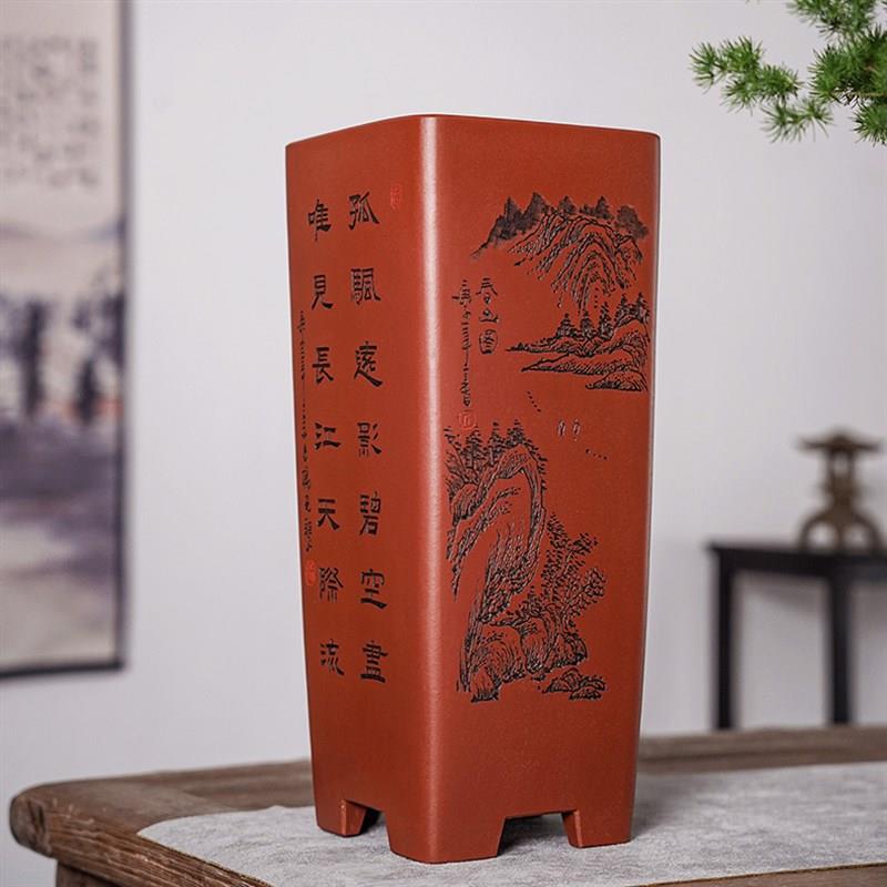 清香阁紫砂 四方41cm特高花盆 悬崖桩盆景盆 客厅玄关大号紫砂盆