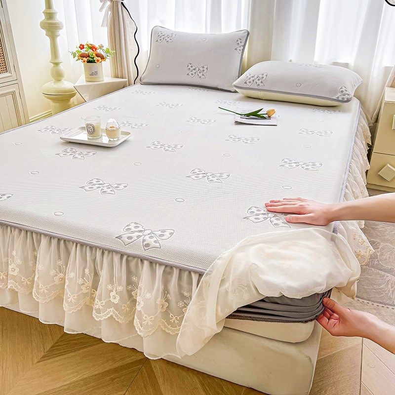 a类冰豆豆凉席三件套床笠款带裙边夏季冰丝席防滑床罩凉感夏天灰,床上用品,冰丝席,淘宝优惠券,粉丝福利购,淘宝优惠卷