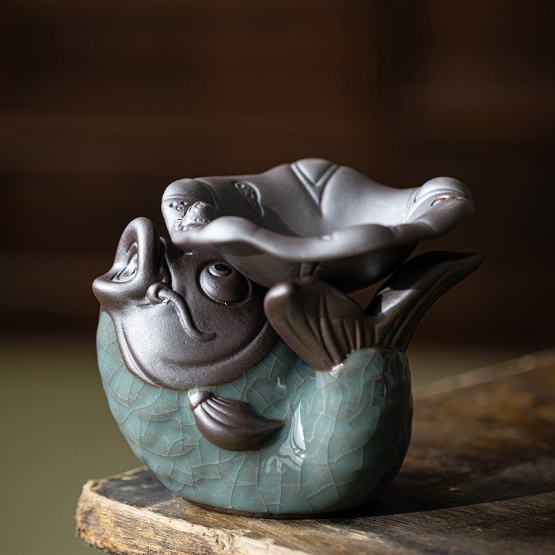 创意鲤鱼哥窑一体式茶漏过滤紫砂茶具配件锦鲤开片可养茶宠摆件,家居饰品,装饰摆件,淘宝优惠券,粉丝福利购,淘宝优惠卷