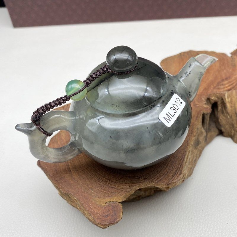 天然岫玉茶具茶壶茶杯玉石手把件水墨飘花茶宠于茶壶客厅摆件把玩