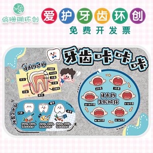 幼儿园小学爱护牙齿健康知识刷牙方法咔咔蛀牙危害黑板报文化墙贴