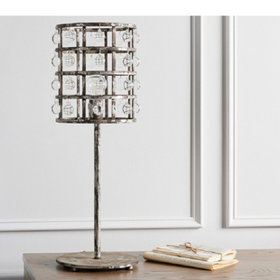 法式复古台灯做旧铁笼子水晶泪滴灯书房书桌台灯客厅餐厅软装台灯