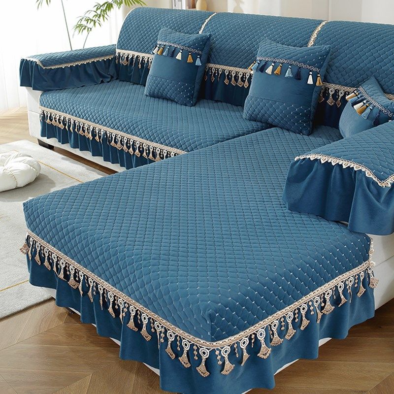 秋冬毛绒沙发垫欧式沙发全包防滑冬季水晶绒加厚套罩巾耐脏深蓝色,居家布艺,沙发垫,淘宝优惠券,粉丝福利购,淘宝优惠卷