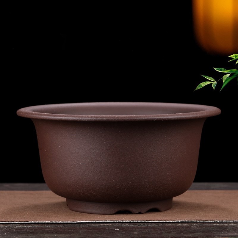 高端陶瓷紫砂花盆多肉盆景盆金弹子梅花老桩盆黄杨特大号圆形碗盆