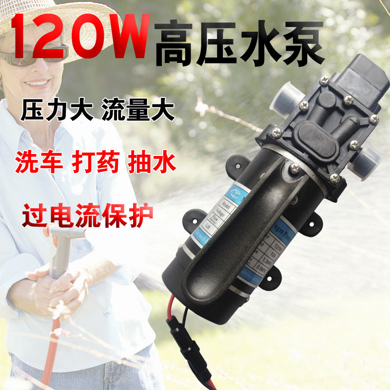 大功率高压打药洗车清洗机水泵家用电动隔膜泵打压测漏12V24V120W
