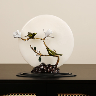 天然玉石平安扣黄铜珐琅彩摆件客厅玄关酒柜样板间博古架乔迁礼品