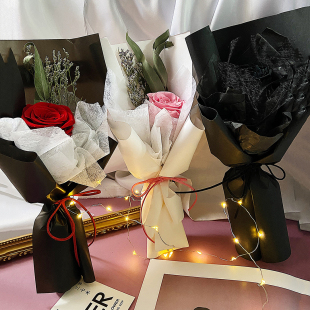 进口真花黑玫瑰永生花干花花束礼盒保鲜花单支装白色紫玫瑰康乃馨