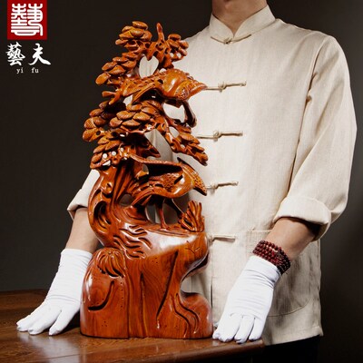 花梨木雕刻松鹤延年根雕摆件红木工艺品家居客厅装饰摆设贺寿送礼