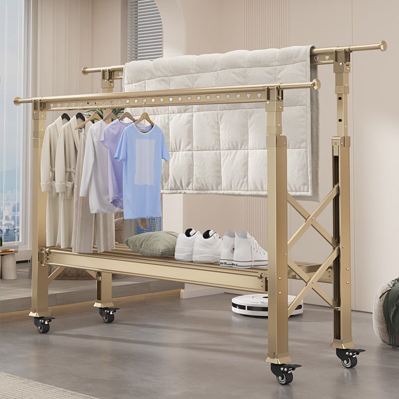 铝合金落地晾衣架家用卧室折叠晾晒杆室外阳台伸缩晾衣杆挂衣架子