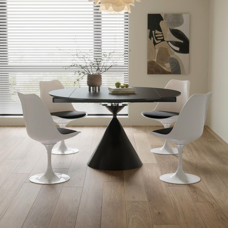 吉诺威 旋转伸缩折叠方变圆桌子奶油风华尔兹纯白色哑光岩板餐桌,住宅家具,岩板餐桌,淘宝优惠券,粉丝福利购,淘宝优惠卷