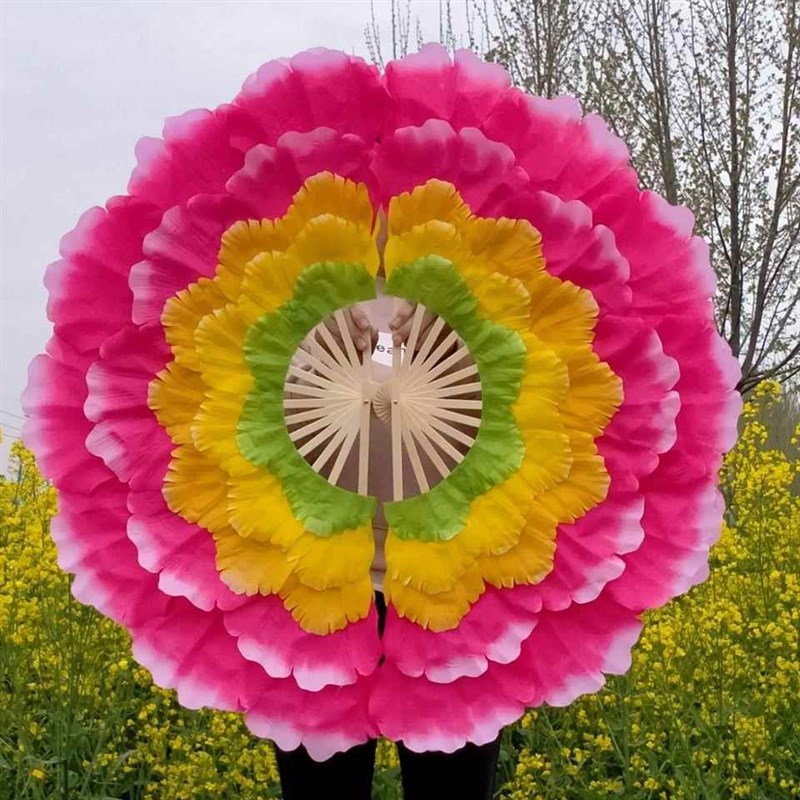 牡丹花扇大花瓣舞蹈扇广场舞演出扇转扇旋转式舞蹈扇子手腕转扇