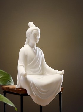 泥无界 创意张三丰陶瓷摆件 人物办公桌茶桌家居软装饰工艺品摆件