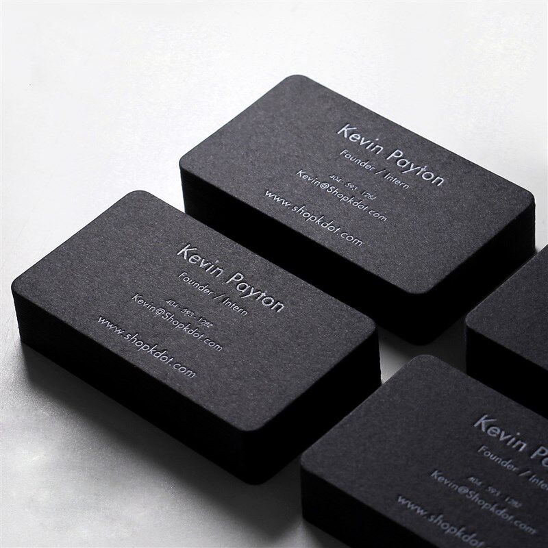 名片制作订做装饰装修公司高档设计黑色棉纸印压凹压痕圆角激光