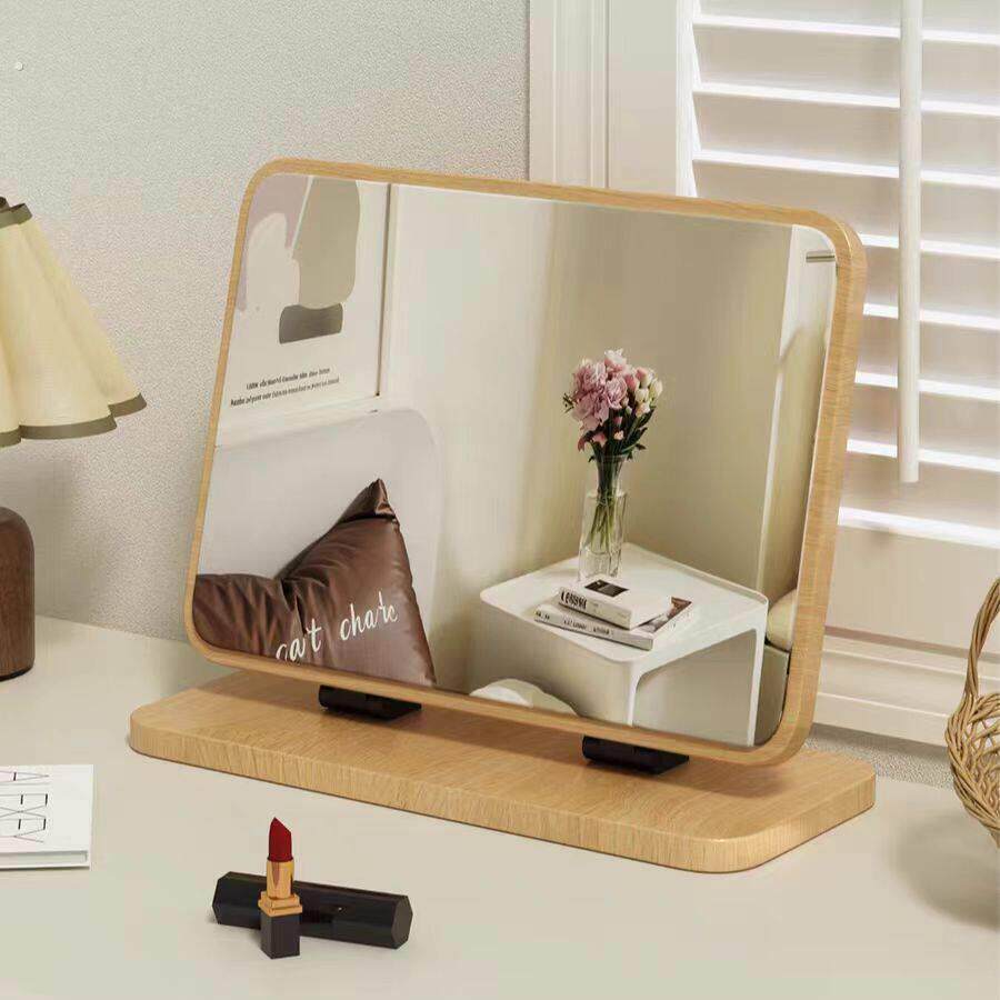 镜子化妆镜台式桌面大号木质旋转镜学生宿舍卧室家用化妆台化妆镜