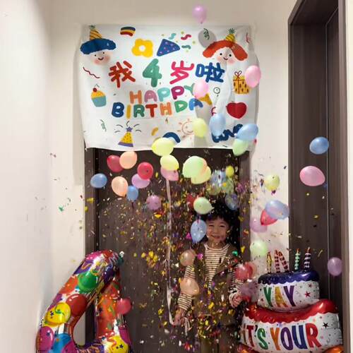 生日背景布宝宝一周岁生日装饰场景布置挂布男孩女孩在家拍照道具