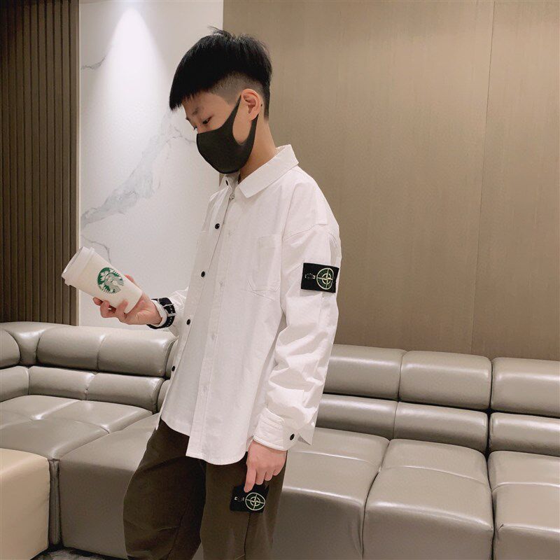 男童长袖衬衫春秋季潮酷男宝宝全棉斜纹薄款衬衣外套春秋童装上衣