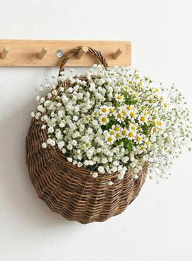 藤编壁挂花篮墙挂花盆挂篮柳编挂式悬挂编织手工篮子田园挂墙蓝