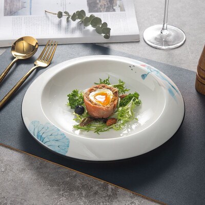 盘子菜盘陶瓷家用饭盘釉下彩汤盘深盘碗盘可微波商用中式餐具碟子