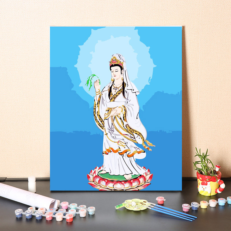 数字油画diy填充观音菩萨客厅手工填色中式信仰人物丙烯油彩画画